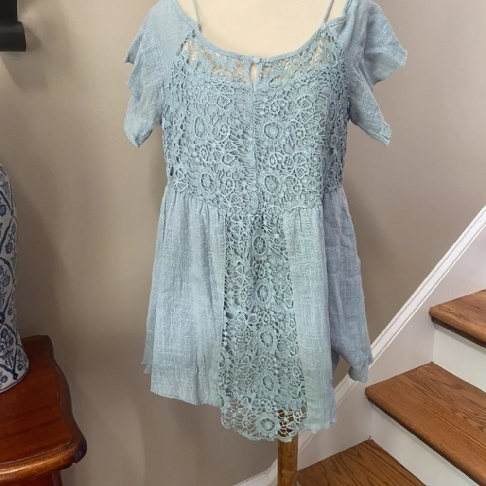 Blu Pepper Crochet Blue swing Top M - Picture 7 of 8